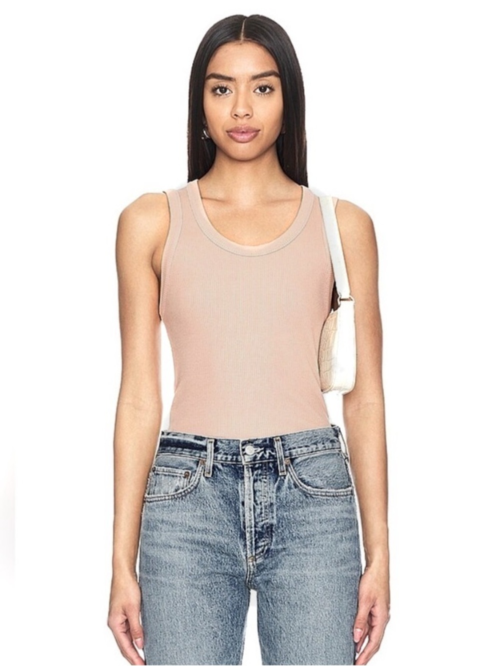 Agolde Poppy Beige Ribbed Tank Top